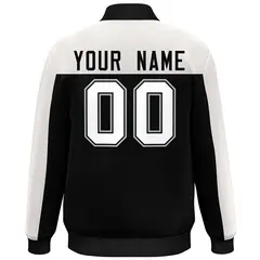 White Black Color Block Varsity Bomber Jacket 4