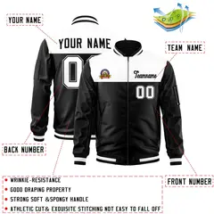 White Black Color Block Varsity Full-Zip Letterman Bomber Jacket 2
