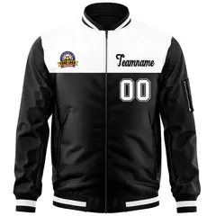 White Black Color Block Varsity Full-Zip Letterman Bomber Jacket 3