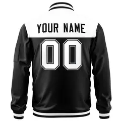 White Black Color Block Varsity Full-Zip Letterman Bomber Jacket 4