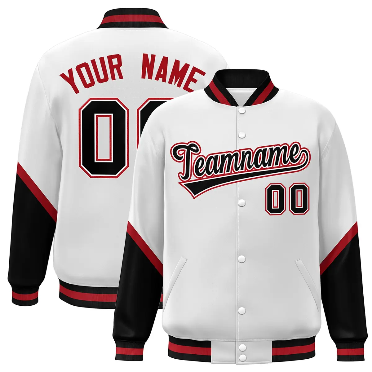 White Black Color Block Varsity Letterman Baseball Jacket
