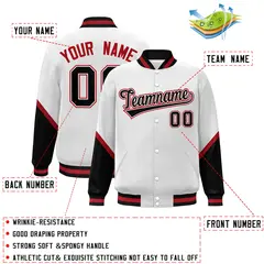 White Black Color Block Varsity Letterman Baseball Jacket 2