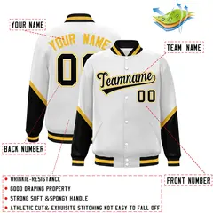 White Black Color Block Varsity Letterman Baseball Jacket 2
