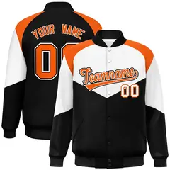 White Black Color Block Varsity Letterman Jacket