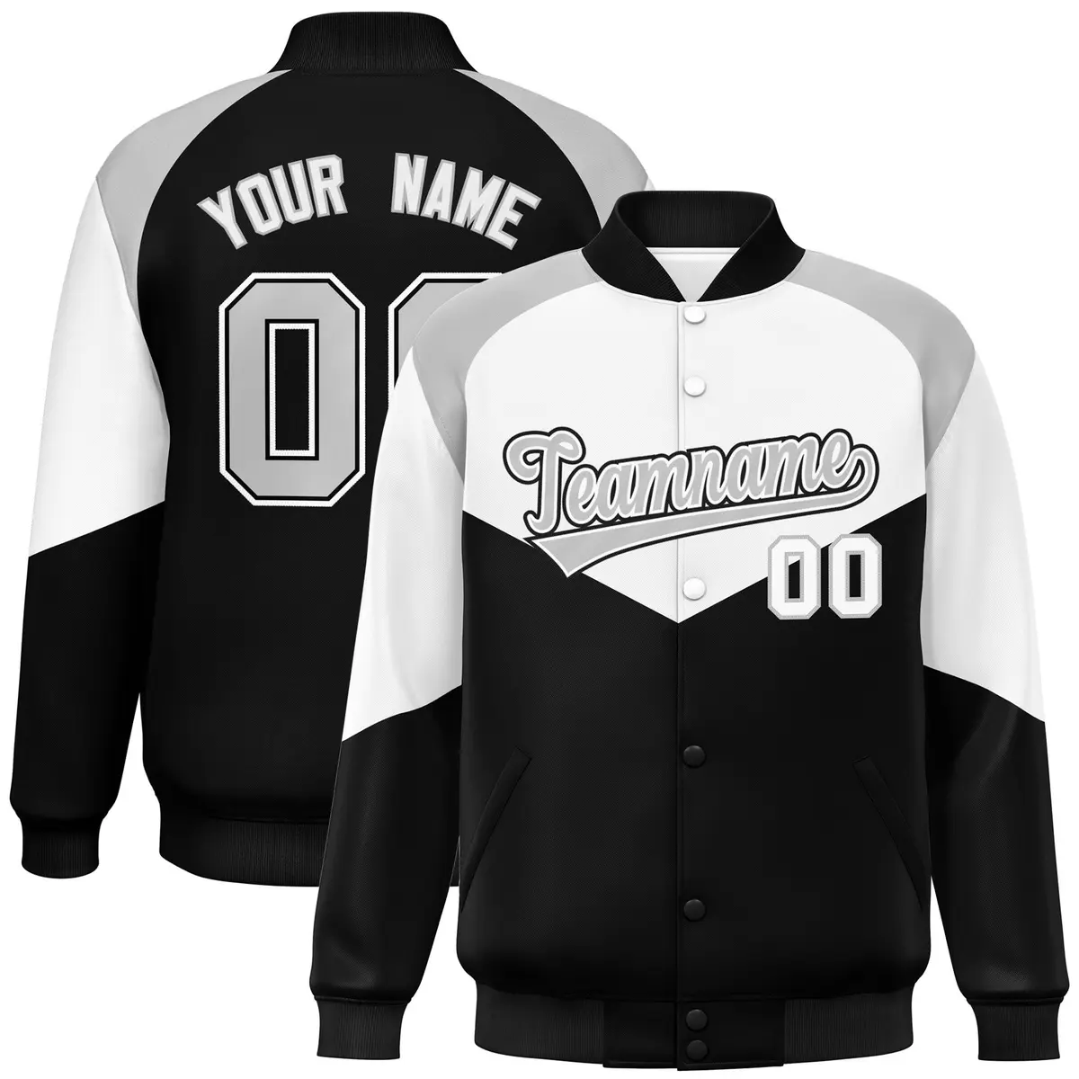 White Black Color Block Varsity Letterman Jacket