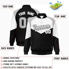 White Black Color Block Varsity Letterman Jacket 2