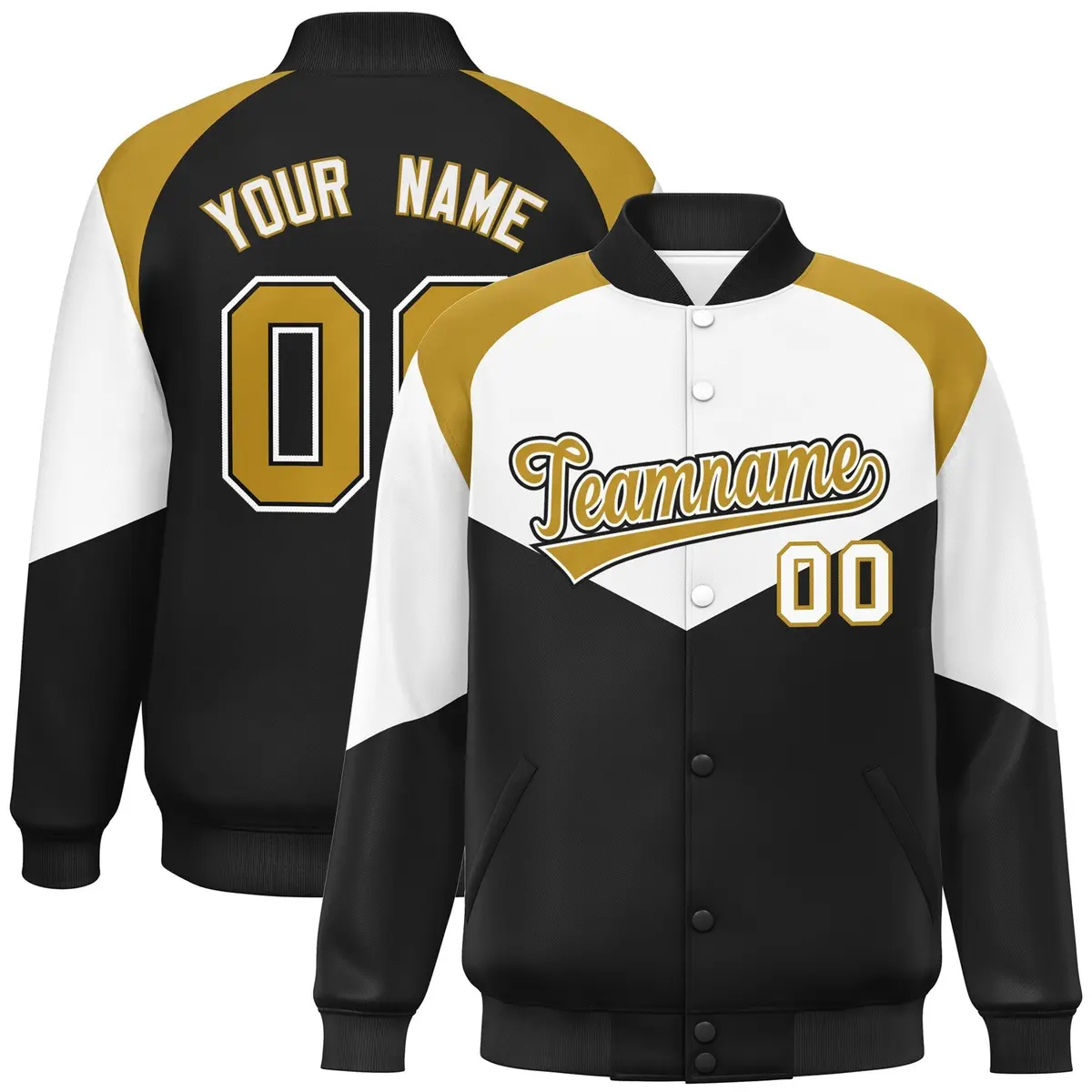 White Black Color Block Varsity Letterman Jacket