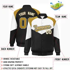 White Black Color Block Varsity Letterman Jacket 2
