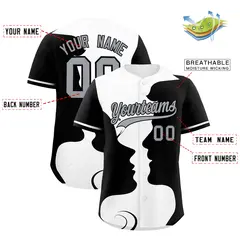 White Black Couple Silhouettes Valentine's Day Baseball Jersey 3