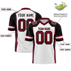 White Black-Crimson Raglan Sleeves Side Pattern Football Jersey 2
