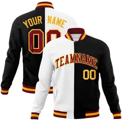 White Black Crimson Split Varsity Full-Snap Letterman Jacket