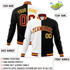 White Black Crimson Split Varsity Full-Snap Letterman Jacket 4