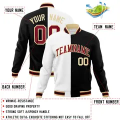 White Black Crimson Split Varsity Full-Snap Letterman Jacket 4