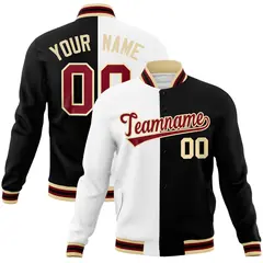 White Black Crimson Split Varsity Full-Snap Letterman Jacket 1