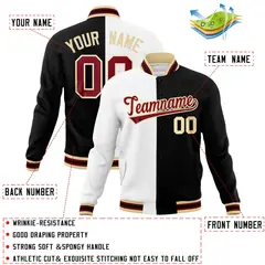 White Black Crimson Split Varsity Full-Snap Letterman Jacket 4