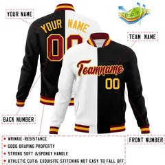 White Black Crimson Split Varsity Full-Snap Letterman Jacket 4