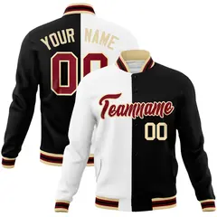 White Black Crimson Split Varsity Full-Snap Letterman Jacket 1