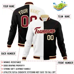 White Black Crimson Split Varsity Full-Snap Letterman Jacket 4