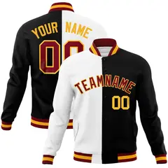 White Black Crimson Split Varsity Full-Snap Letterman Jacket 1