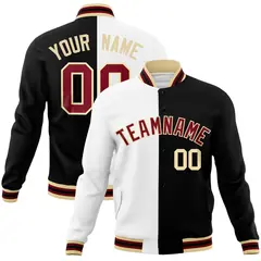 White Black-Crimson Two Tone Split Letterman Jacket 1
