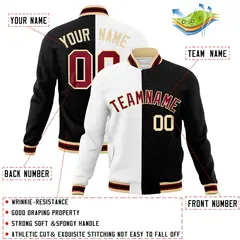 White Black-Crimson Two Tone Split Letterman Jacket 4