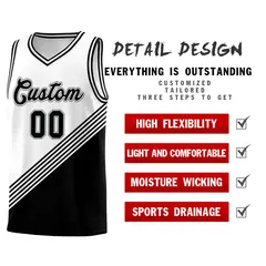 White Black Diagonal Stripes Color Block Basketball Jersey 2