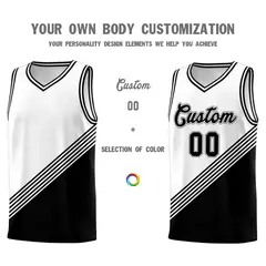 White Black Diagonal Stripes Color Block Basketball Jersey 3
