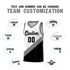 White Black Diagonal Stripes Color Block Basketball Jersey 4