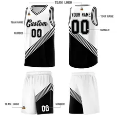 White Black Diagonal Stripes Color Block Basketball Jersey 5