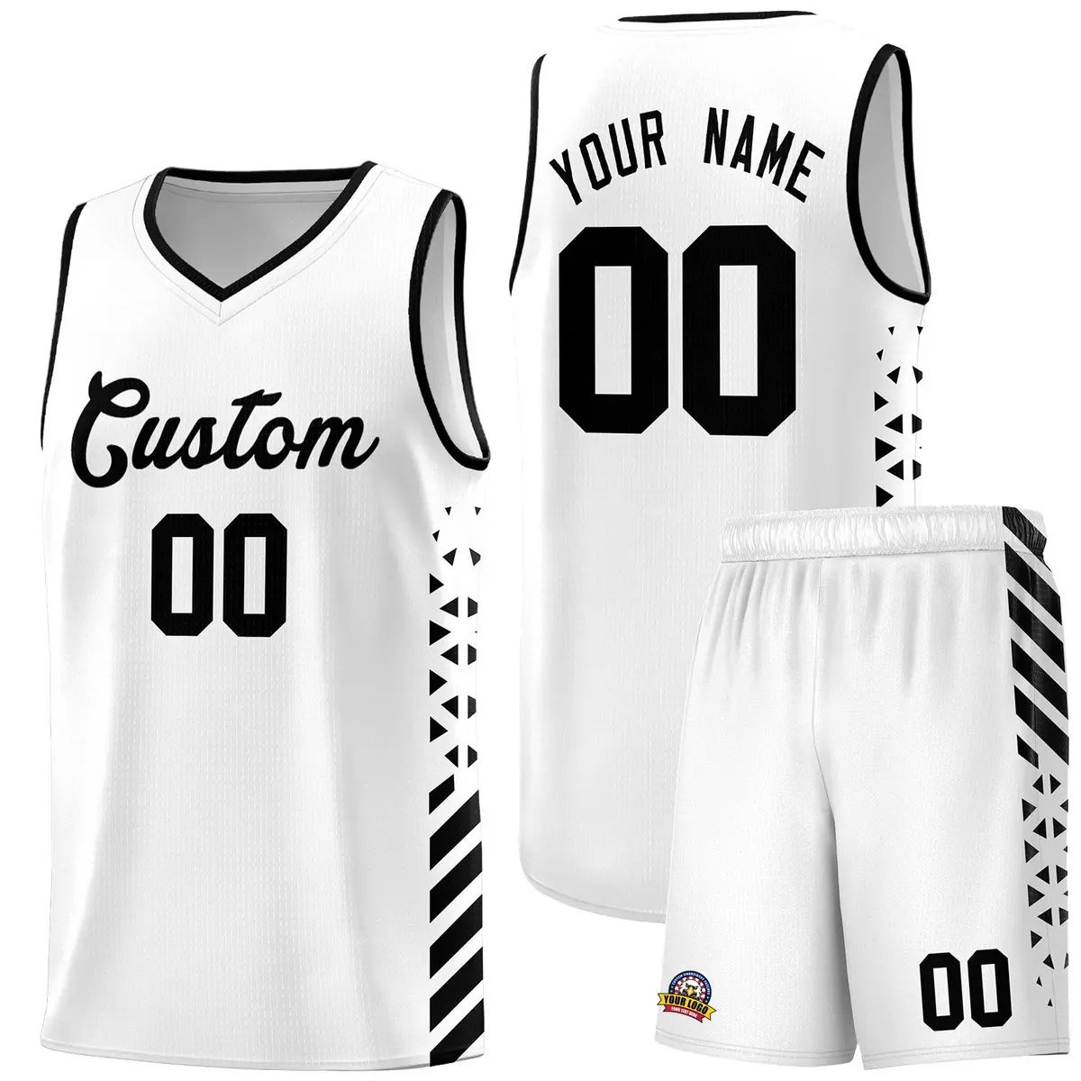 White Black Diamond Stripe Side Basketball Jersey