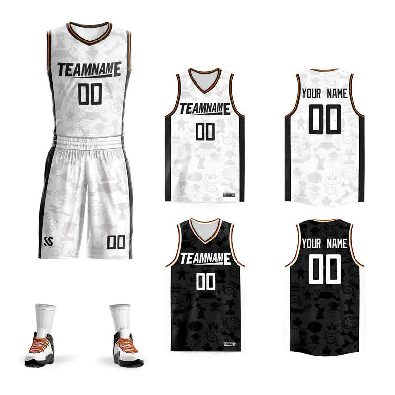 White Black Double Side Sets Basketball Jersey