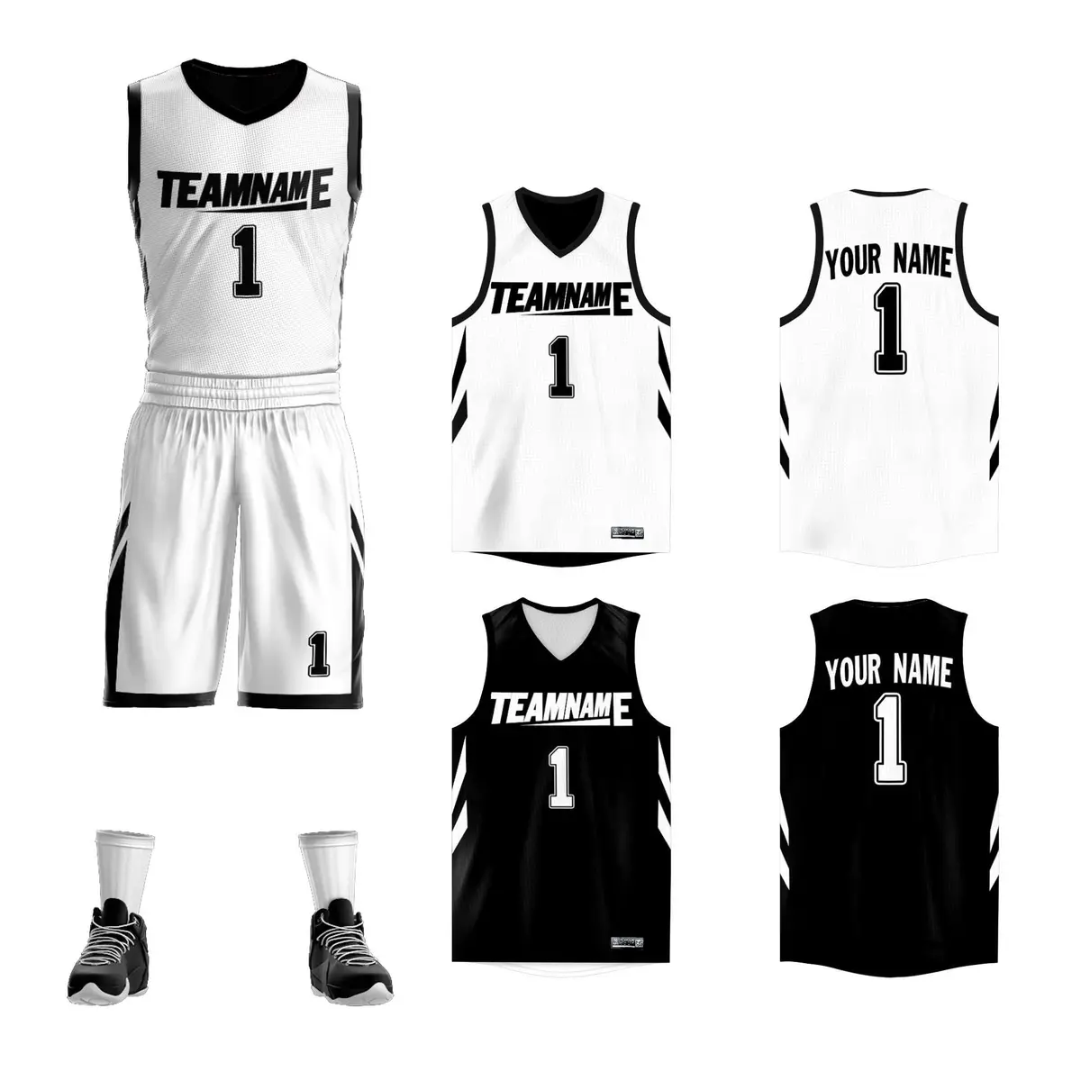 White Black Double Side Sportswear Basketball Jersey