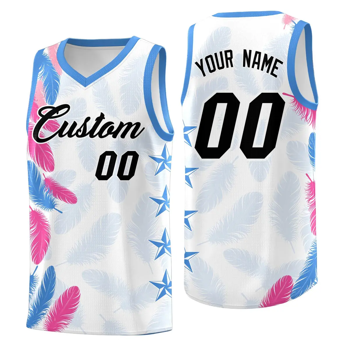 White Black Feather Graffiti Pattern Basketball Jersey