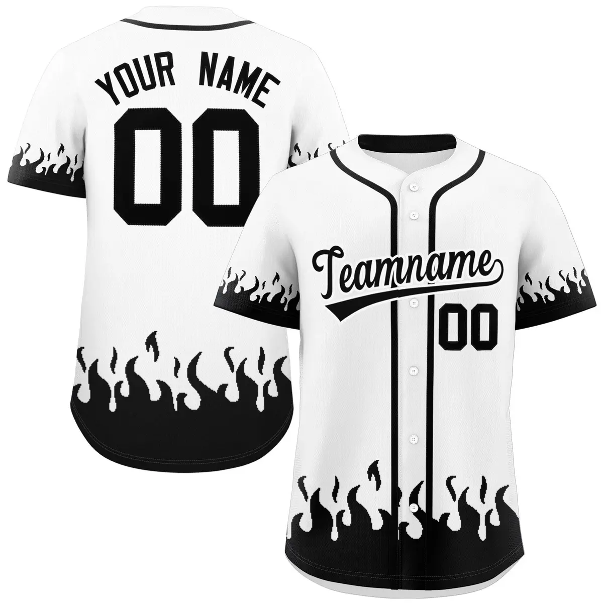 White Black Flame Graffiti Pattern Authentic Baseball Jersey
