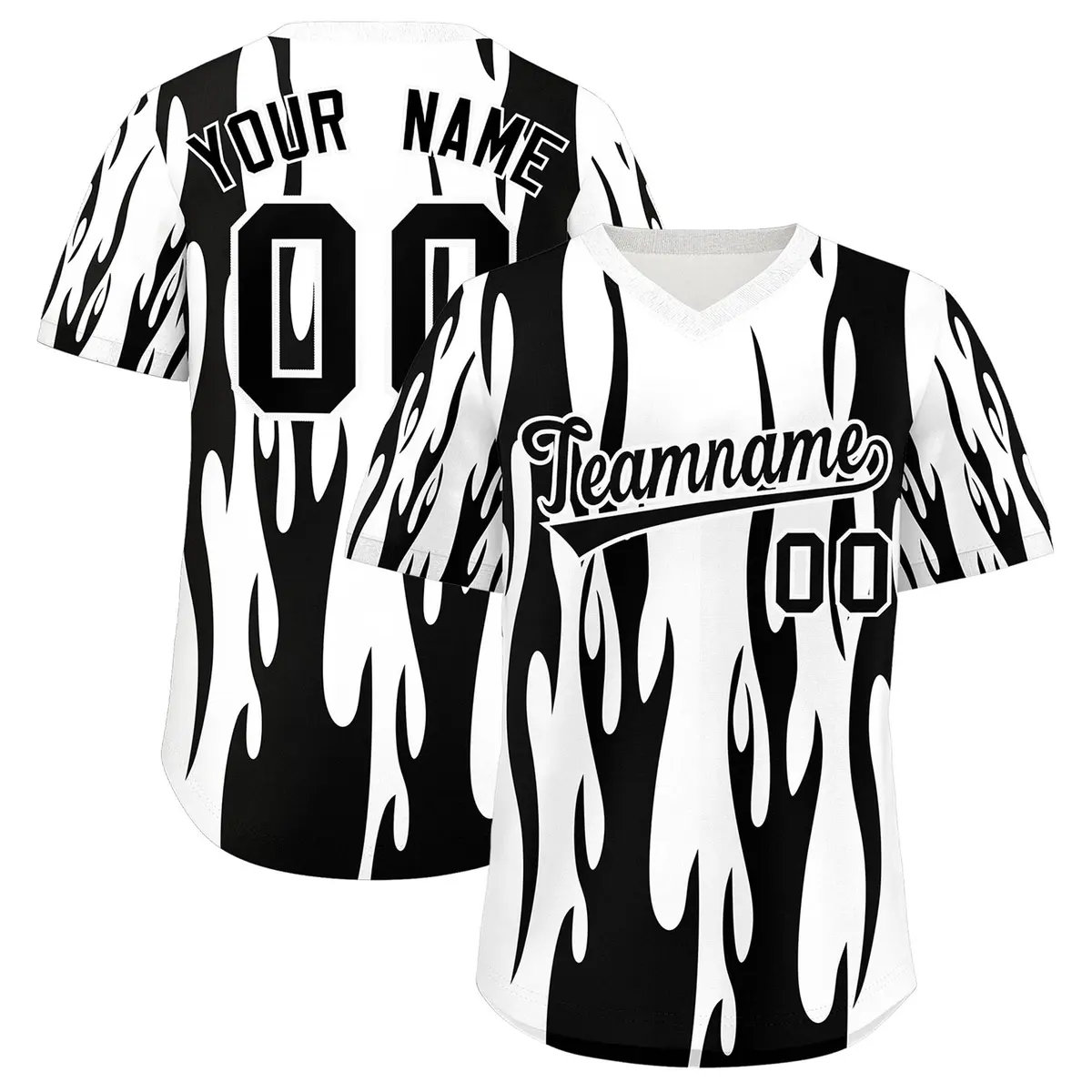 White Black Flame Pattern Authentic Pullover Baseball Jersey