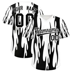 White Black Flame Pattern Authentic Pullover Baseball Jersey 1