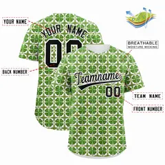 White Black Four Leaf Clover St. Patrick's Day Baseball Jersey 2