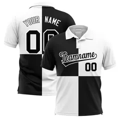 White Black Four Squares Performance Polo Shirt 1
