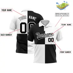 White Black Four Squares Performance Polo Shirt 2