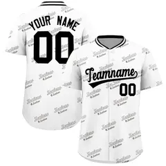 White Black Full Button Graffiti Text Baseball Jersey