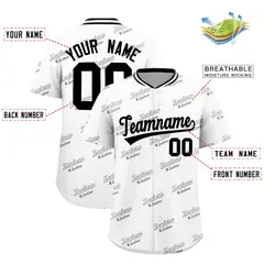 White Black Full Button Graffiti Text Baseball Jersey 2