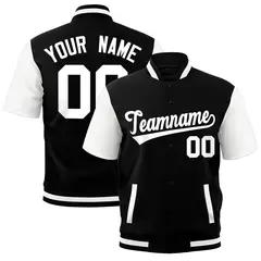 White Black Full-Snap Short Sleeve Varsity Jacket 1