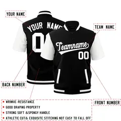 White Black Full-Snap Short Sleeve Varsity Jacket 2