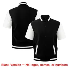 White Black Full-Snap Short Sleeve Varsity Jacket 7