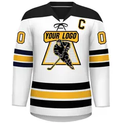 White Black Gold Classic Lace-Up Neck Hockey Jersey 3