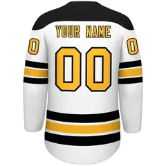 White Black Gold Classic Lace-Up Neck Hockey Jersey 4