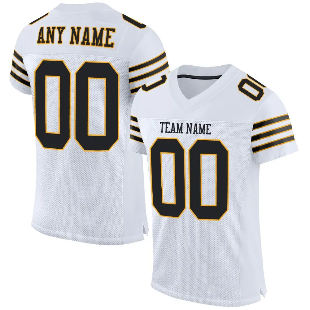 White Black-Gold Classic Mesh Authentic Football Jersey
