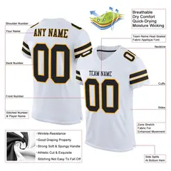 White Black-Gold Classic Mesh Authentic Football Jersey 2