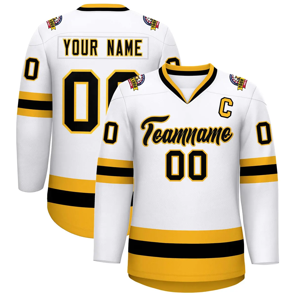 White Black-Gold Classic Style Hockey Jersey