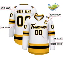 White Black-Gold Classic Style Hockey Jersey 2